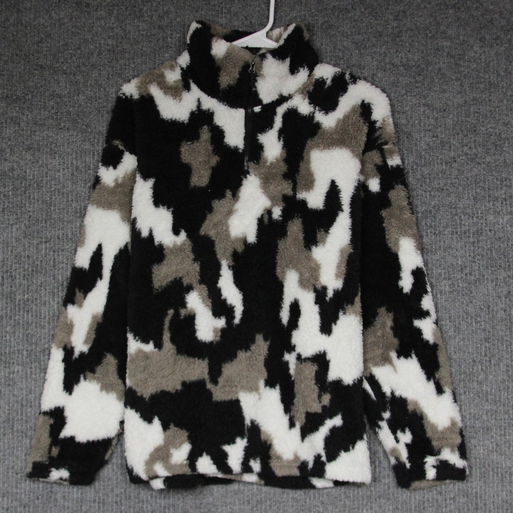 Eddie Bauer Womens Large Fleece 1/4 Zip Pullover‎ Camo Black White Gray
